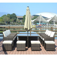 Jardin Villa Terrasse Grande table à manger Meubles de luxe Canapé en rotin Coussin de banquet Ensemble familial Table en rotin