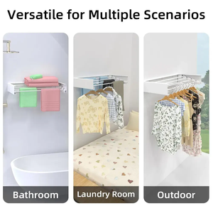 Séchoir à <span class=keywords><strong>linge</strong></span> télescopique mural compact de 80cm Double 5 barres en aluminium Design pliant pour la maison Outils de voyage Vêtements d'extérieur - Product Image 3