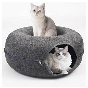 Nouveau produit phare : Lit pour chat tunnel rond en feutre, forme beignets à deux étages, design créatif et luxueux, personnalisable, vente en gros fabricant, niche pour chat Peekaboo - Product Image 1