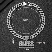 Collier pendentif audacieux en strass dorés « BLESS » avec chaîne cubaine « Iced Out » pour homme, bijoux de mode Hip Hop Streetwear