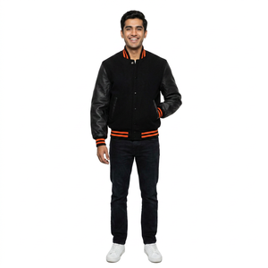 <b>Men's</b> Stand Collar Varsity <b>Jackets</b> 100% Cotton Streetwear Style Sustainable <b>Baseball</b> Plain CollegeBaseballjacket <b>for</b> <b>men</b> - Product Image 1