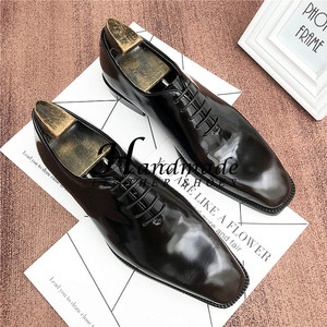 Zapatos formales de hombre de cuero genuino con corte lateral y acabado perlado, estilo británico, zapatos casuales de negocios, zapatos de novio para boda - Product Image 2