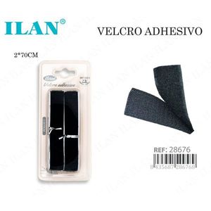 Nastro Adesivo in Velcro Ilan 2x70Cm Nero, Strisce a Strappo per Artigianato e Riparazioni - Product Image 1