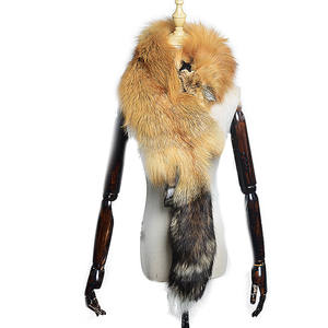 Real Fox Fur Winter Knitted Venta al por mayor Mujer Lady Women Adult Long Winter Chal Bufanda Bufandas cálidas con colas grandes - Product Image 4