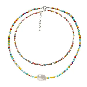 Nouvelle niche collier de perles de riz design pour femmes sens chaîne de cou à capuche été double personnalité chaîne de clavicule en cristal