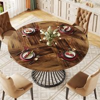 Ensemble de table à manger moderne en bois de style ferme avec 6 places, table à manger ronde extensible, meubles de salle à manger