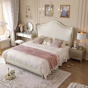 Lits en bois classiques modernes de luxe Lit double européen de 1.8m en bois massif Lit <span class=keywords><strong>prince</strong></span> et princesse crème française minimaliste léger - Product Image 2