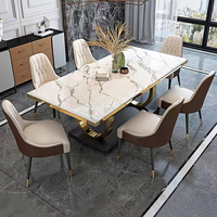 Ensemble de meubles de salle à manger au design élégant, ensemble de table à manger rectangulaire moderne en marbre noir et or de luxe avec chaises pour 8 personnes
