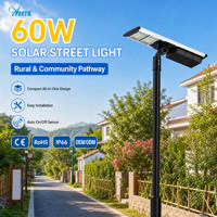 Lampu Jalan Tenaga Surya Anern 60W IP66 Tahan Air All in One LED untuk Penerangan Halaman, Jalan Perumahan, dan Jalur
