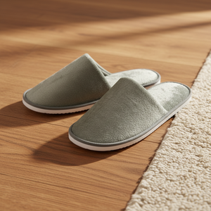 Pantuflas Desechables de Felpa Gris de Algodón de Alta Calidad, Gruesas y Portátiles, Antideslizantes, para Habitaciones de <span class=keywords><strong>Hotel</strong></span> y Spa, con Logotipo Personalizado - Product Image 4