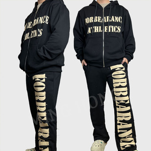 Sweats à capuche personnalisés de haute qualité brodés par autocollant et pantalons de survêtement à fermeture éclair Survêtement pour hommes - Product Image 1