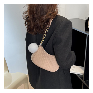 Shoulder Handbags Markdown Sale Women's Shoulder Bags Fashion Casual Underarm Bags Solid Color Chain Bag with <b>Plush</b> Ball - Product Image 6