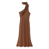 PB&ZA Femme 2026 Nouvelle Robe Midi Chic et Tendance à Col Halter et Foulard, Vintage Unie Sans Manches, Robes Féminines Vestidos Robe Mujer