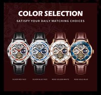 Montre mécanique automatique ovale pour homme OLVES 6670, design 3D, logo, résistante à l'eau, bracelet en cuir, or rose