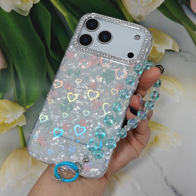 Shell Glitter Phone Case for iPhone 11 12 13 14 15 16 17 Pro Max Holographic Heart Flower Design Protective Case Matching Chain
