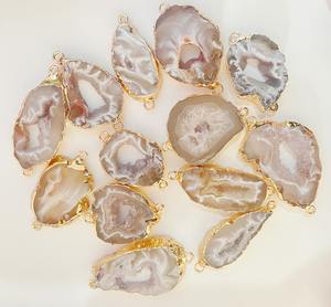 Lempengan Batu Akik Bentuk Bebas Dengan Liontin Geode Druzy Dengan Gantungan Liontin Berlubang Ganda Irisan Akik untuk Pembuatan Perhiasan DIY - Product Image 2