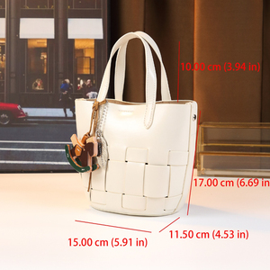 Borsa a secchiello intrecciata a tinta unita alla moda da donna, borsa a tracolla singola - Product Image 3