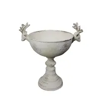 Vaso de planta retrô com punho da cabeça dos cervos, estilo europeu, de metal, antigo