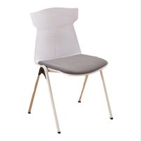 Chaise de formation empilable en plastique avec dossier et coussin en tissu, chaise de visiteur de bureau ergonomique avec cadre blanc et assise rembourrée en tissu orange