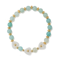 Magnifique Bracelet Perlé Multicolore en Pierres Précieuses Naturelles avec Breloques Cœur et Entretoises Métalliques Plaqué Or – Idéal pour Cadeaux