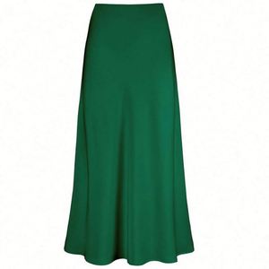 Jupe mi-longue décontractée en satin à l'acide acétique K2113 pour femme, coupe sirène, taille haute amincissante, ajustée aux hanches, longueur ras du sol - Product Image 3