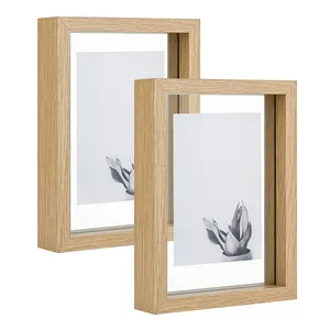 Wooden Floating Frame Double-sided Glass Photo Frame For Home Decoration Table Standing