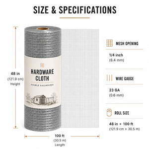 Heavy Duty 23 Gauge 1/4" Welded Galvanized Hardware Cloth <b>Mesh</b> Roll for Hog Fence, Poultry Protection and <b>Garden</b> Applications - Product Image 2