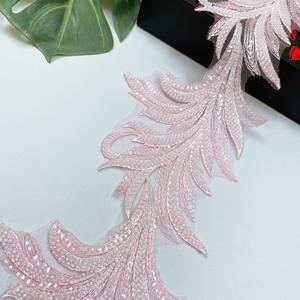 Handmade French Gold Appliques and Trimming Border <strong>Lace</strong> <strong>Fabric</strong> with Embroidered Sequin Beads Eco-Friendly for Wholesale Dresses - Product Image 3