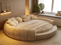 Letti Runwood King Size con contenitore, matrimoniali, singoli, in legno, moderni, romantici, bianchi e oro, lussuosi, rotondi