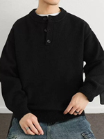Pull en tricot à col Henry pour homme LVLAEA, coupe ample, décontracté, manches longues, broderie automne, acrylique/polyester