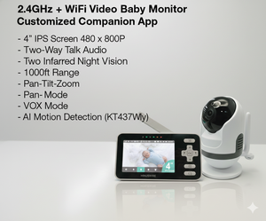 Monitor de Bebé Inteligente WiFi Tuya KT-437W con Pantalla IPS de 4 Pulgadas, Cámara PTZ HD 1080P, Seguimiento Automático, Visión Nocturna, Audio Bidireccional y Reconocimiento Facial - Product Image 3