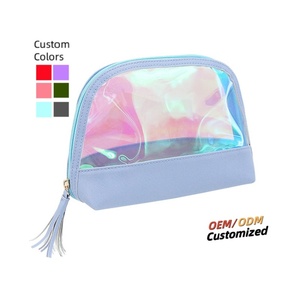 Sac cosmétique avec fermeture éclair logo personnalisé PU cuir Laser hologramme demoiselle d'honneur cadeau PVC TPU pochette de maquillage sac cosmétique - Product Image 2