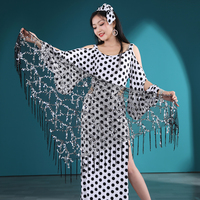 Robe de danse orientale Saidi à pois - Robe fendue à épaules dénudées pour la danse Baladi et orientale, entraînement et performance