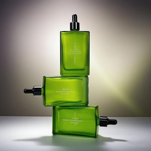 Custom Frosted Green Serum <b>Bottle</b> 15ML 30Ml 50Ml 100Ml Flat Square Rectangle Emulsion Oil <b>Dropper</b> Glass <b>Bottles</b> for Skin Care - Product Image 1