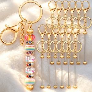 Bulk Silver Gold Rose Gold Beadable <b>Key</b> Chain Bars DIY Beaded Keychain Making Findings Lobster Claw Clasp Hardware Accessories - Product Image 4