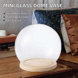 Mini cloche en verre soufflé transparent écologique, en forme de dôme, pour fleurs - avec base en bois pour vase de table et décoration intérieure - Product Image 2