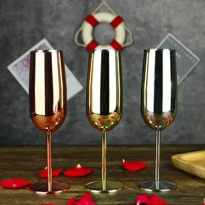 Custom Logo 260ml Electroplating Gold Copper Plater Metal Goblet Wine Glass Stainless Steel Champagne Glass Cup Flute