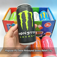 Jouet souple en forme de canette de boisson Monster, jouet anti-stress à rebond lent en mousse PU, vente en gros