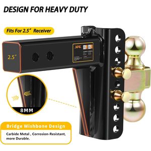 Enganche de remolque ajustable XPE con receptor de 2.5 pulgadas, elevación de 6 pulgadas, soporte de bola doble con bolas de 2 y 2.5/16 pulgadas para camiones y coches - Product Image 2