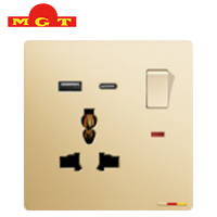 Prise murale multifonction OEM 1 Gang avec interrupteur, ports de charge USB-A et Type-C, et obturateur de sécurité