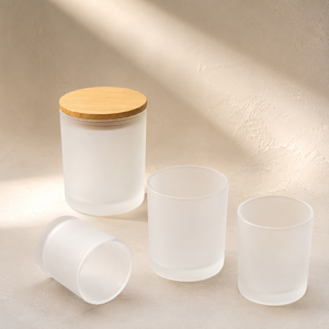 Custom Logo Matte White Frosted Glass Candle Jar with Wooden Lid 3oz 8oz 10oz 14oz Luxury Empty Candle Vessel Wholesale
