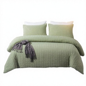 Parure de lit en microfibre tissée Seersucker 200TC, couleur unie moderne, taille King, écologique, toutes saisons - Product Image 3