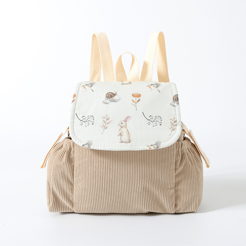 Khaki-babys double-shoulder travel backpack-corduroy