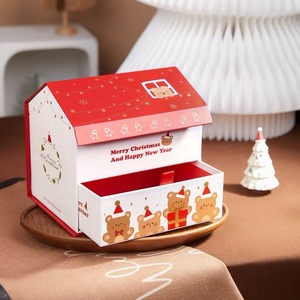 Scatola a Forma di <span class=keywords><strong>Casa</strong></span> con Coperchio Ribaltabile a Due Livelli per Biscotti, Caramelle e Snack - Edizione Natalizia - Product Image 3