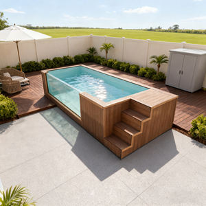 Piscine hors sol de taille familiale avec terrasse d'entrée en bois et pompe filtrante intégrée à haut débit pour un renouvellement rapide de l'eau - Product Image 5