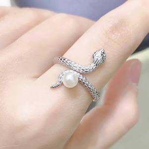 10579DIY Accessoires en perles Anneau en argent S925 Support vide en forme de gourde Double perle Bijoux en argent avec perles de 6-9 mm Style tendance à incrustation - Product Image 2