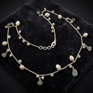 Collier de perles d'eau douce avec perles de labradorite, bijoux de mariage romantiques pour femmes, chaîne en argent, forme irrégulière, qualité AA - Product Image 1