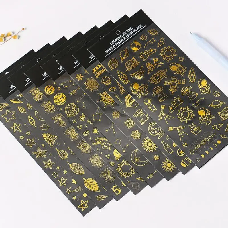 ゴールドスタンピングステッカー消印レタースターデコレーションハンドブック日記ジャーナルDIY装飾ギルディング電話ステッカー