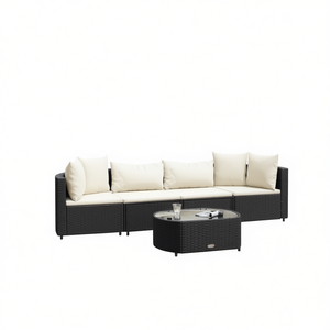 ชุดโซฟาหวายสีดำสำหรับลานบ้าน ดีไซน์แบบโมดูลาร์ เฟอร์นิเจอร์กลางแจ้งพร้อมเบาะรองนั่ง สไตล์ร่วมสมัย 4 ที่นั่ง - Product Image 1