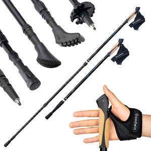 Juego de 2 <span class=keywords><strong>bastones</strong></span> de trekking portátiles de carbono de 3 secciones <span class=keywords><strong>para</strong></span> senderismo aventuras de caminata nórdica palo de senderismo plegable de corcho EVA <span class=keywords><strong>para</strong></span> acampar - Product Image 1